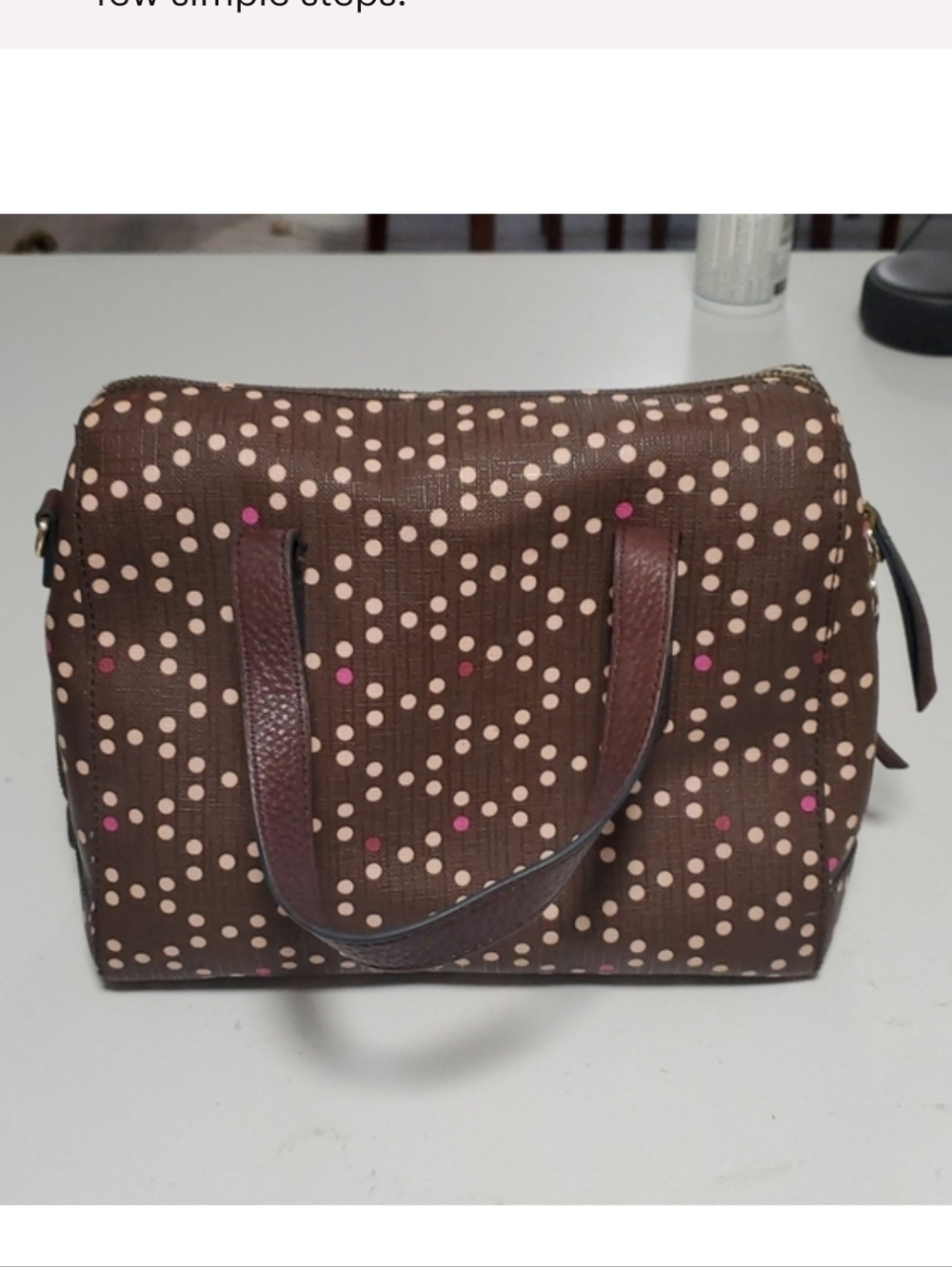 Fossil Sydney Brown Polka Dot Satchel Handbag